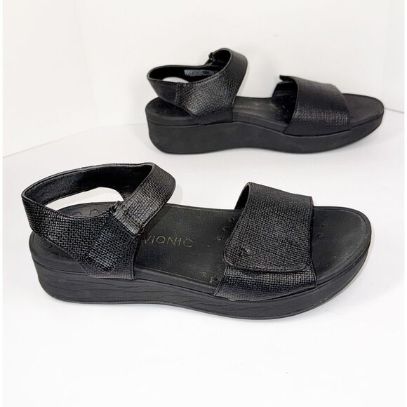 Vionic Raz Metallic Sandals Wedge Comfort Casual Adjustable Straps Black Size 9 - Picture 14 of 16